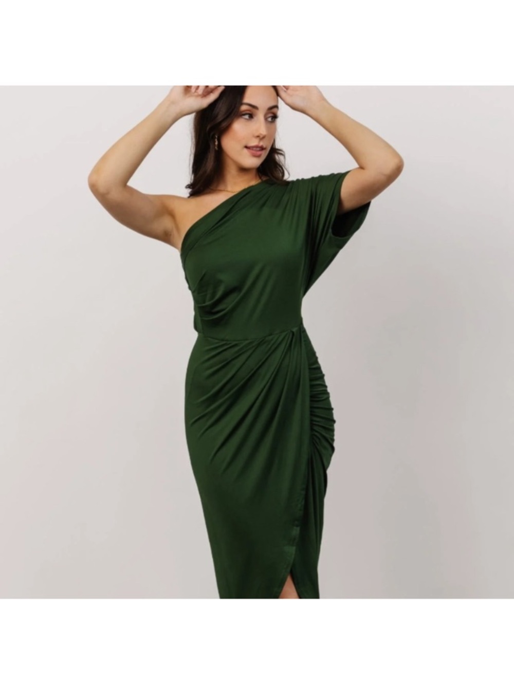 Baltic Born One-Shoulder Dark Green Draped Women’s Dress